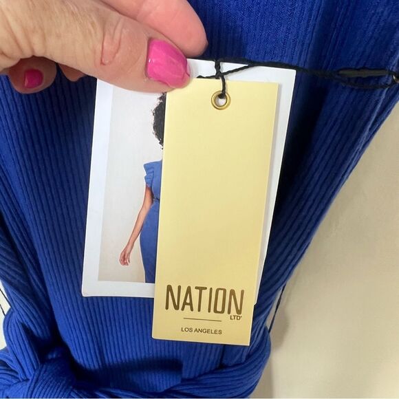 Nation LTD Oriana Ruffled Sash Dress Ribbed Midi Dress Royal Blue Suede NWT - Picture 9 of 14